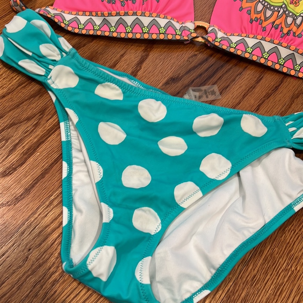 Victoria secret turquoise and pink paisley bikini set with TWO bottoms! - Picture 3 of 7